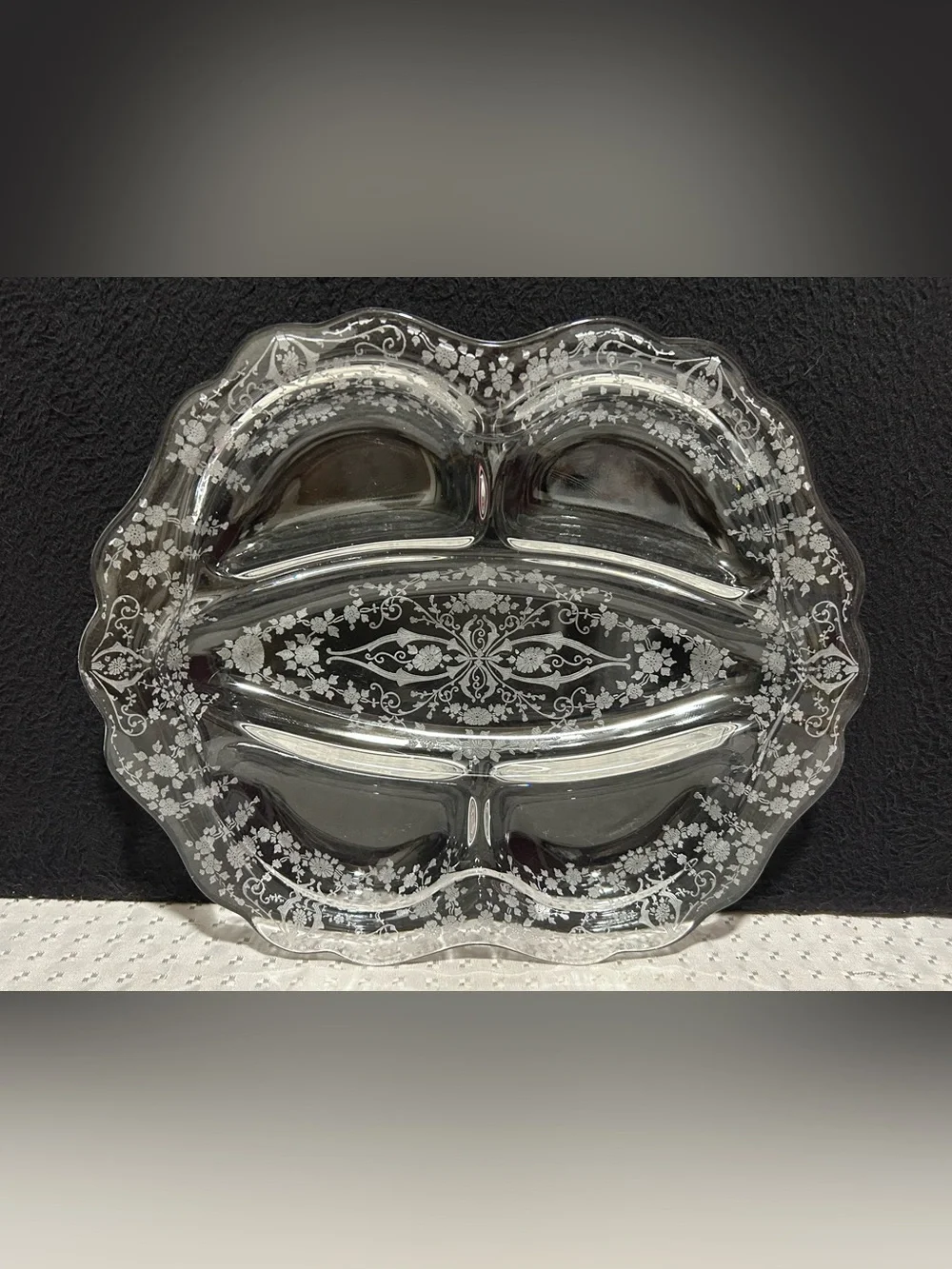 Vintage Cambridge Glass Rose Point Divided 5 Part Relish Serving Dish